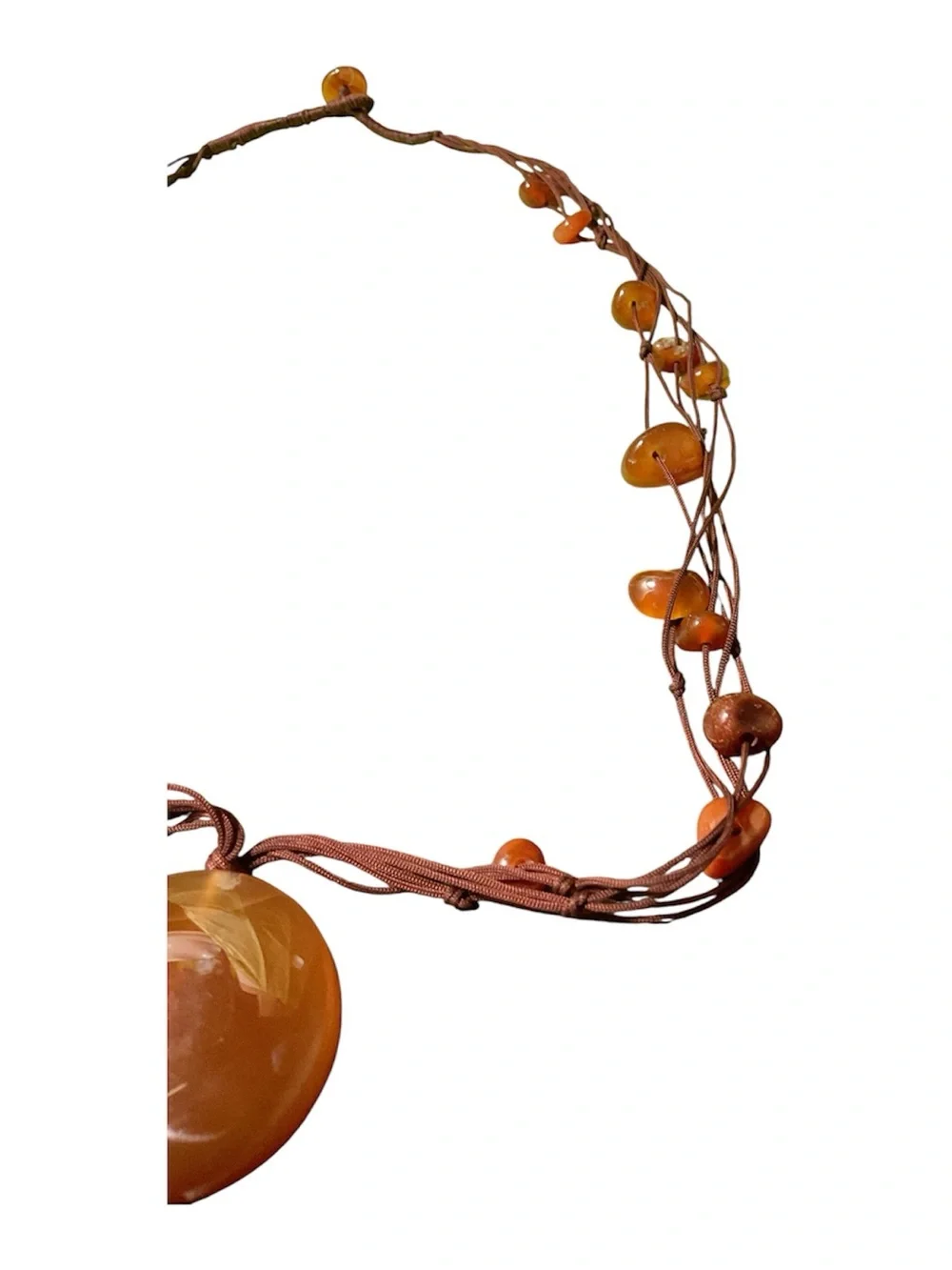 Amber-Tone Bead Pendant Necklace with Tassel